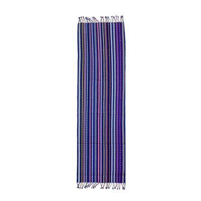 Cotton table runner, 'Colors of my Land' - Blue and Multicolored Hand Woven Cotton Table Runner