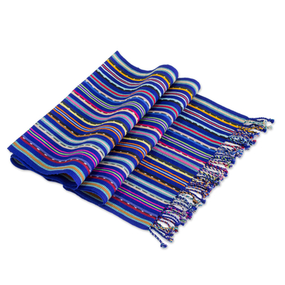 Camino de mesa de algodón - Camino de mesa de algodón tejido a mano azul y multicolor