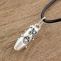 Sterling silver locket necklace, 'Tales of Love' - Heart Motif Sterling Silver Locket Necklace from Guatemala