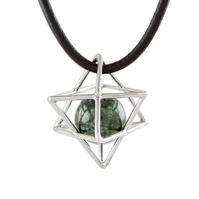 Jade pendant necklace, 'Merkaba' - Geometric Jade Pendant Necklace from Guatemala