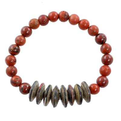 Jasper and Recycled Paper Beaded Bracelet from Guatemala