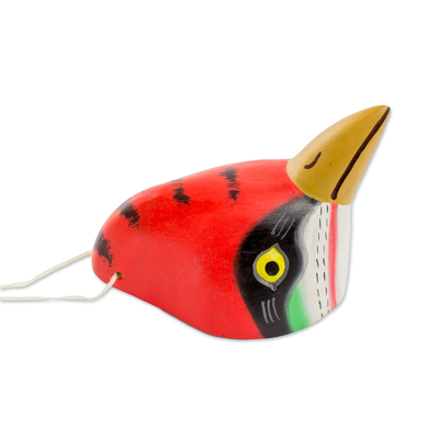 Wood mask, 'Woodpecker' - Handcrafted Pinewood Mask of a Woodpecker from Guatemala
