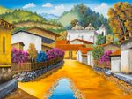 'Zunil' - Signed Oil Painting of a Town in Quetzaltenango