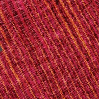 Rayon-Schal - Roter und mandarinenfarbener Rayon-Schal, gewebt in Guatemala