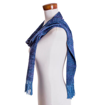 Rayon-Schal - Handgewebter Viskoseschal mit pazifischen blauen lila Streifen