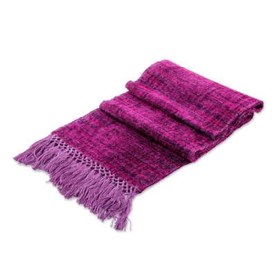 Rayon scarf, 'Boysenberry Love' - Grape and Berry Handwoven Scarf with Ruby Red