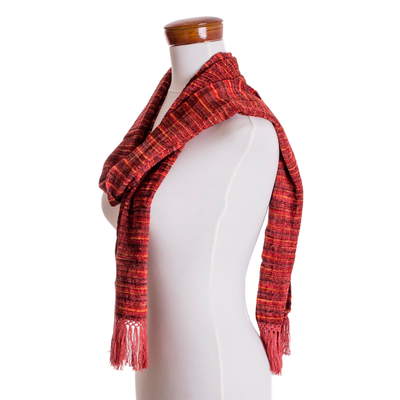 Rayon scarf, 'Russet Love' - Backstrap Handwoven Rayon Scarf in Warm Colors