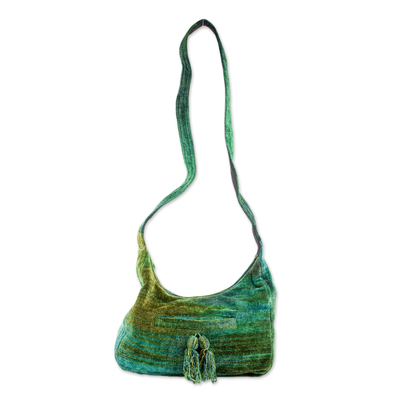 Rayon and cotton blend hobo bag, 'Forest Day' - Rayon and Cotton Blend Hobo Bag in Green from Guatemala