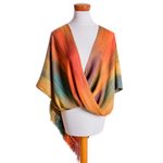 Rayon poncho, 'Rainbow Charm' - Asymmetrical Hand Woven Rayon Poncho from Guatemala