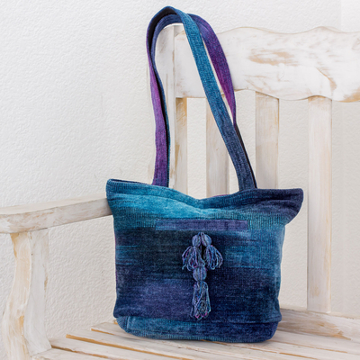Rayon and cotton blend shoulder bag, 'Pleasing Corduroy in Blue' - Rayon and Cotton Blend Shoulder Bag in Blue from Guatemala