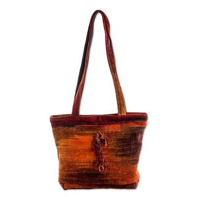 Rayon and cotton blend shoulder bag, 'Pleasing Corduroy in Red' - Rayon and Cotton Blend Shoulder Bag in Red from Guatemala