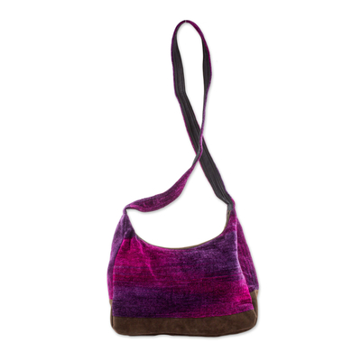 Rayon and cotton blend hobo bag, 'Magical Day' - Rayon and Cotton Blend Hobo Bag in Purple from Guatemala