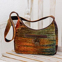 Bolso de mezcla de rayón y algodón, 'Autumn Day' - Bolso estilo Hobo teñido a mano y telar en colores otoñales