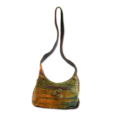 Rayon and cotton blend handbag, 'Autumn Day' - Hand Dyed and Loomed Hobo Style Handbag in Autumn Colors
