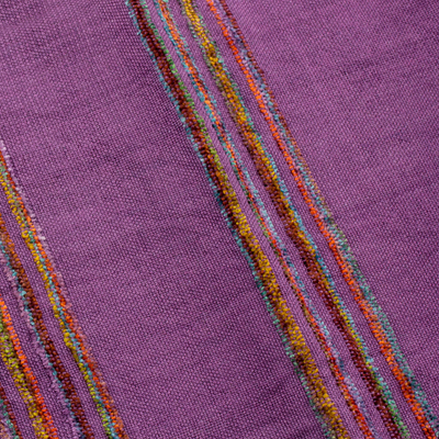 Rayon scarf, 'Mystic Maya Orchids' - Purple Rayon Backstrap Loom Handwoven Scarf