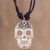 Sterling silver pendant necklace, 'Lovely Catrina' - Sterling Silver Skull Pendant Black Cotton Cord Necklace (image 2) thumbail