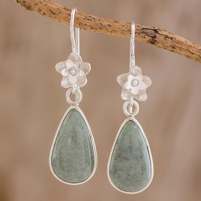 Jade dangle earrings, Enduring Bloom in Apple Green