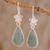 Jade dangle earrings, 'Enduring Bloom in Apple Green' - Sterling Silver Flower and Apple Green Jade Dangle Earrings (image 2) thumbail