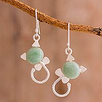 Jade dangle earrings, 'Small Felines in Light Green'