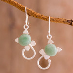 Jade dangle earrings, 'Small Felines in Light Green' - Cat-Shaped Jade Earrings in Light Green from Guatemala