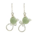 Jade dangle earrings, 'Small Felines in Light Green' - Cat-Shaped Jade Earrings in Light Green from Guatemala