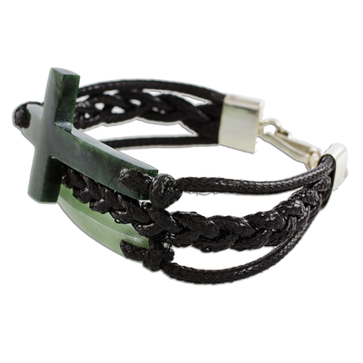 Jade-Anhänger-Armband - Jade-Kreuz-Armband in Dunkelgrün aus Guatemala