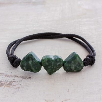 Jade pendant bracelet, 'Maya Love in Green' - Jade Heart Pendant Bracelet in Green from Guatemala