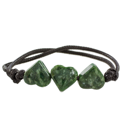 Jade pendant bracelet, 'Maya Love in Green' - Jade Heart Pendant Bracelet in Green from Guatemala