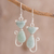 Jade dangle earrings, 'Cats of Love in Light Green' - Jade Cat Dangle Earrings in Light Green from Guatemala thumbail