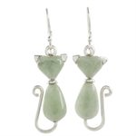 Jade dangle earrings, 'Cats of Love in Light Green' - Jade Cat Dangle Earrings in Light Green from Guatemala