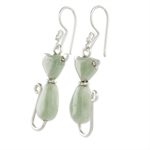 Jade dangle earrings, 'Cats of Love in Light Green' - Jade Cat Dangle Earrings in Light Green from Guatemala