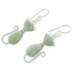 Jade dangle earrings, 'Cats of Love in Light Green' - Jade Cat Dangle Earrings in Light Green from Guatemala