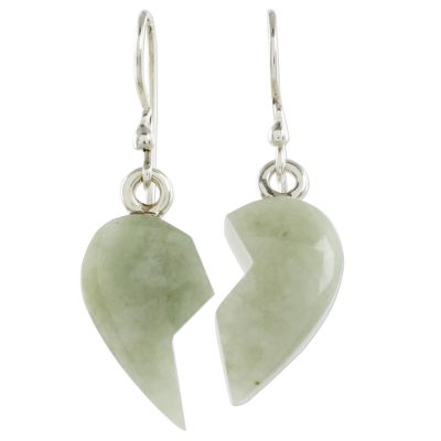 Jade dangle earrings, 'Love Together in Light Green' - Heart-Shaped Light Green Jade Earrings from Guatemala