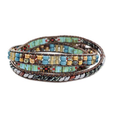 Glass beaded wrap bracelet, 'Santiago Atitlan Path' - Colorful Glass Beaded Wrap Bracelet from Guatemala