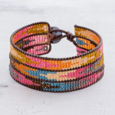 Glass beaded wristband bracelet, 'Colorful Guide' - Colourful Arrow Motif Glass Beaded Bracelet from Guatemala