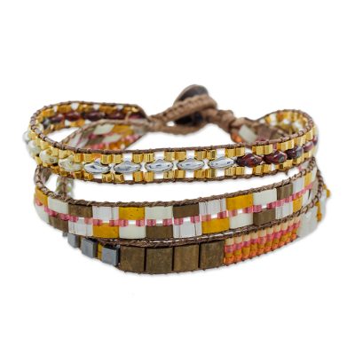 Glass beaded wristband bracelet, 'Lights of the City' - Multi-Strand Glass Beaded Wristband Bracelet from Guatemala