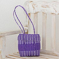 Recycled plastic shoulder bag, 'Purple Picnic' - Recycled Plastic Shoulder Bag in Purple from Guatemala