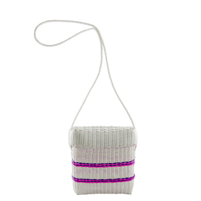Handwoven sling, 'Striped Combination' - Striped Handwoven Sling in Snow White from Guatemala