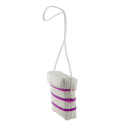 Recycled plastic sling, 'Striped Combination' - Striped Plastic Sling in Snow White from Guatemala
