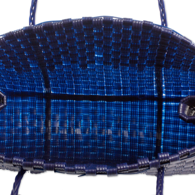 Handwoven shoulder bag, 'Navy Pattern' - Handwoven Navy Blue Shoulder Bag from Guatemala
