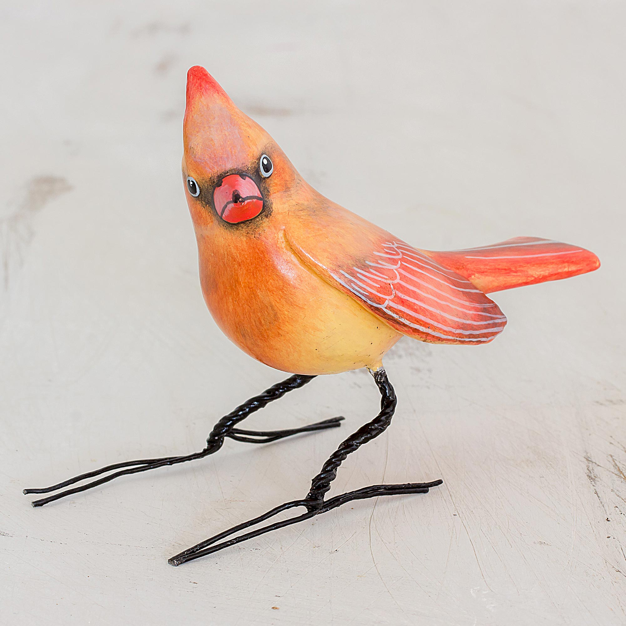 Handmade Cardinal Clay Bird Figurine from Guatemala - Cardinal