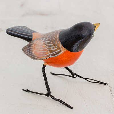 Ceramic figurine, 'Robin' - Artisan Crafted Robin Clay Bird Figurine from Guatemala