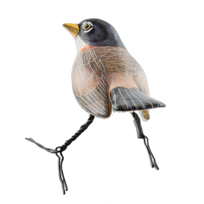 Ceramic figurine, 'Robin' - Artisan Crafted Robin Clay Bird Figurine from Guatemala