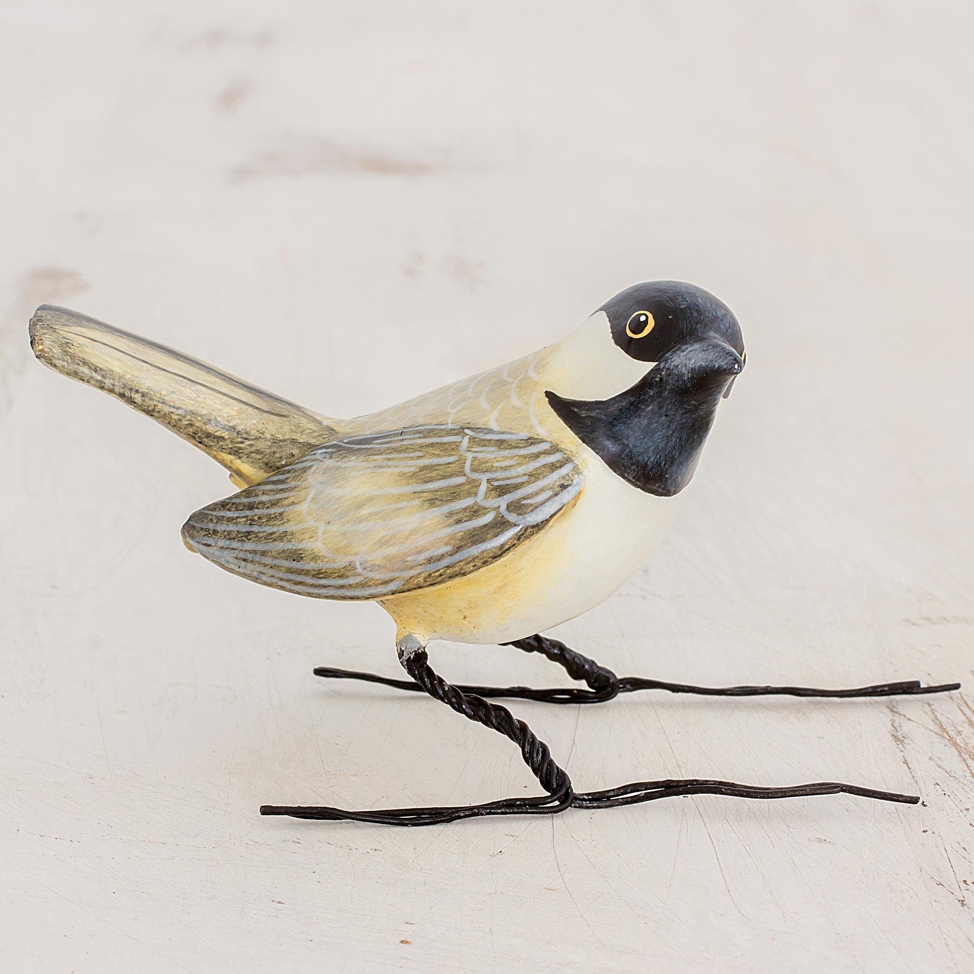 Hand Painted Black Capped Chickadee Clay Bird Figurine - Chickadee | NOVICA