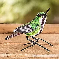 Figura de cerámica, 'Colibrí de mango' - Figura de pájaro de cerámica de colibrí de mango hecho a mano guatemalteco