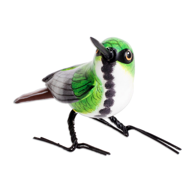 Ceramic figurine, 'Mango Hummingbird' - Guatemalan Handmade Mango Hummingbird Ceramic Bird Figurine