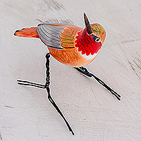 Hand Sculpted Ceramic Rufous Hummingbird Figurine,'Rufous Hummingbird'