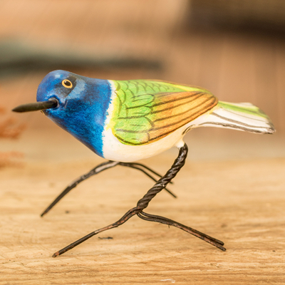 Ceramic figurine, 'Jacobin Hummingbird' - Guatemalan Handmade Jacobin Hummingbird Clay Bird Figurine