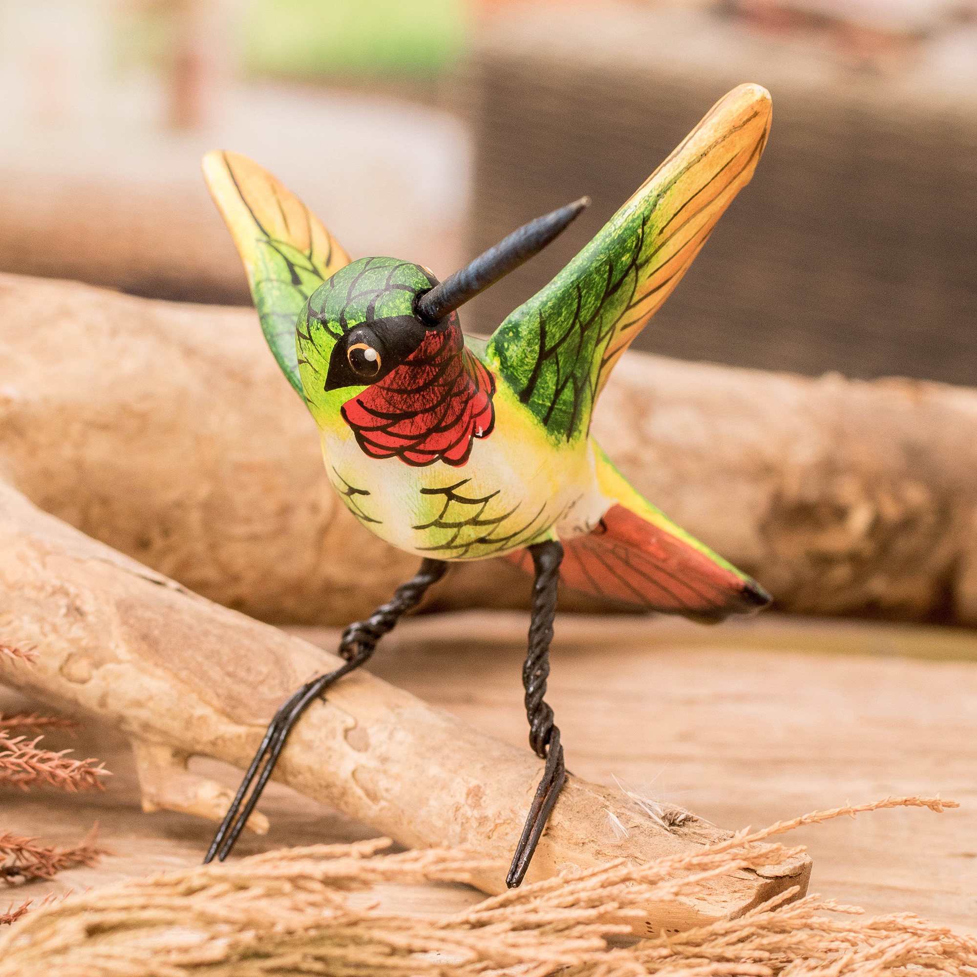 Hand Sculpted Ceramic Ruby-Throated Hummingbird Figurine - Ruby