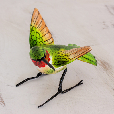 Ceramic figurine, 'Ruby-Throated Hummingbird' - Hand Sculpted Ceramic Ruby-Throated Hummingbird Figurine